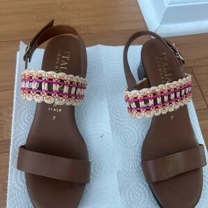 Italian shoemakers Women’s Brown Leather Sandals w Pink Multicolor Braided Strap